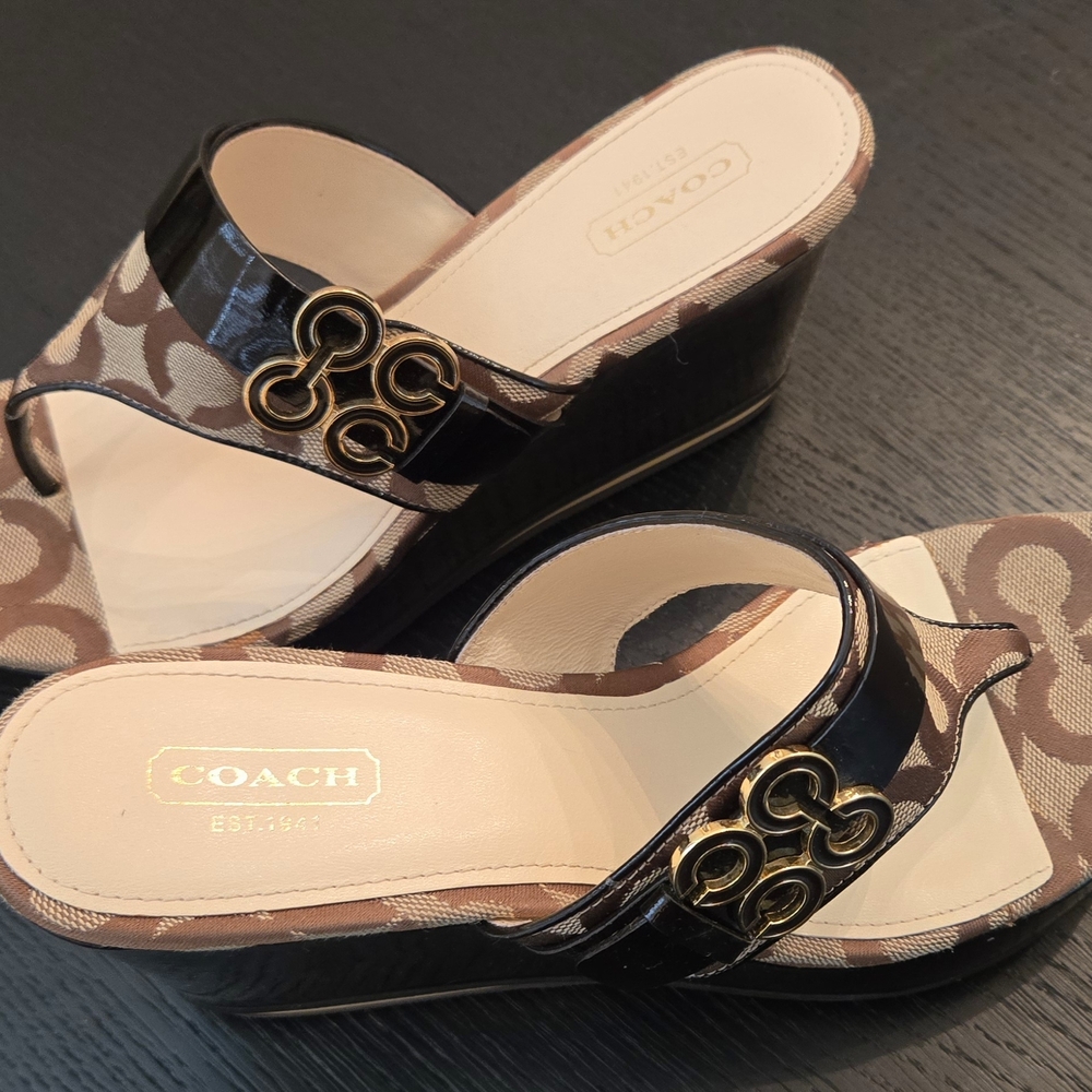 Coach Women's Brown and Black Sandals - Picture 3 of 4